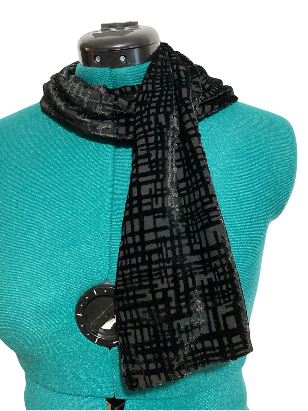 Vintage Elaine Gold Silk Velvet Burnout Crosshatch Scarf
